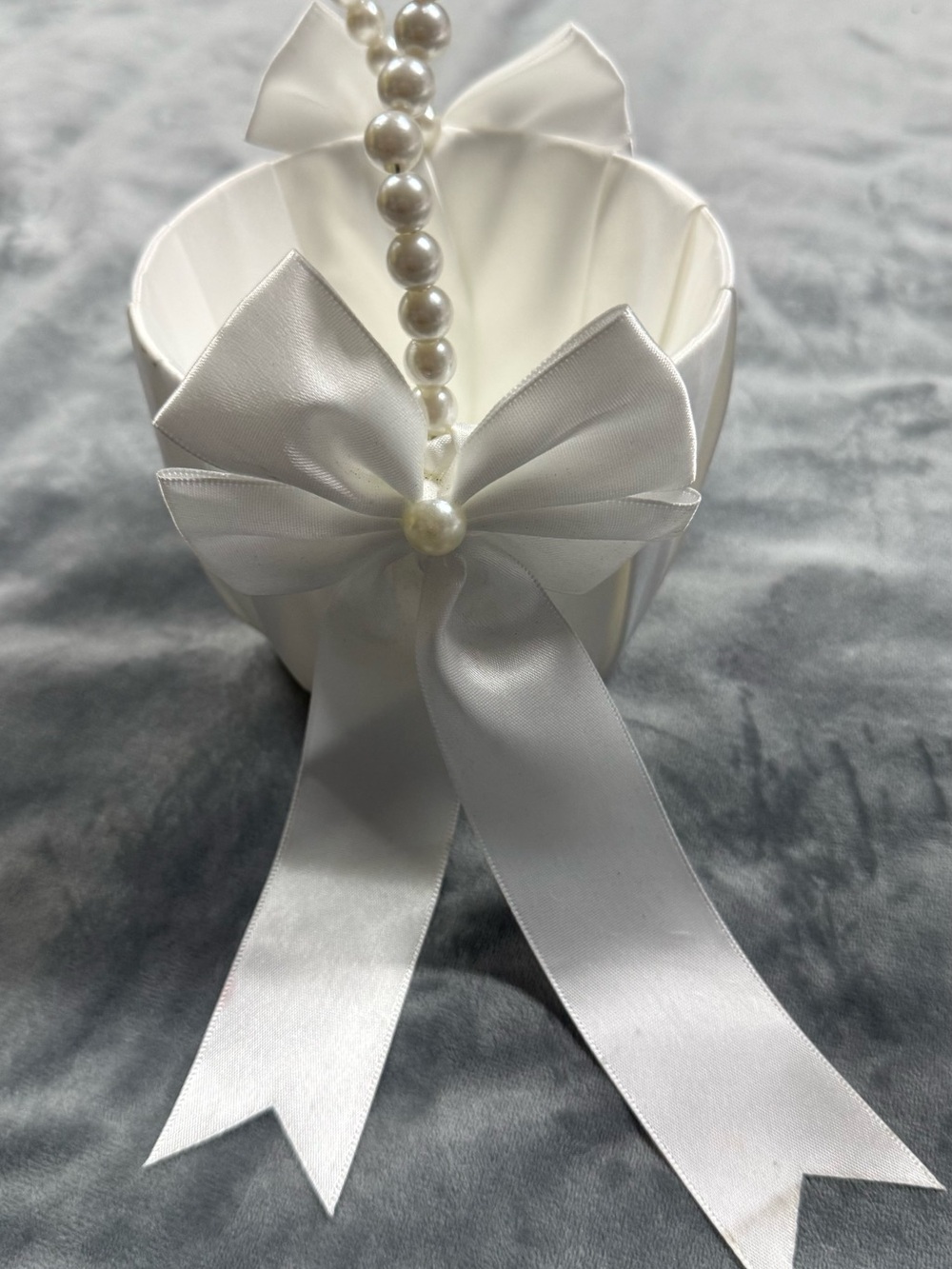 White Pearl-Handle Flower Girl Basket - Picture 3 of 4